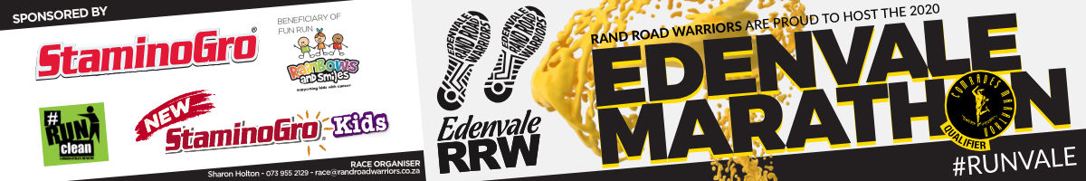 Edenvale Marathon 2020 | Edenvale RRW | Hosted by Rand Road Warriors | Barlows and Smiles | #RUNclean | #RUNVALE | StaminoGro Kids