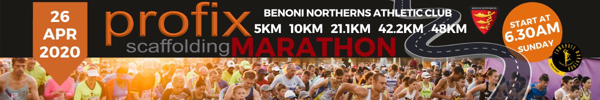 Profix Scaffolding Marathon | Benoni Northerns Athletics Club | 6:30AM Sunday 26 April 2020 | 5KM | 10KM | 21.1KM | 42.2KM | 48KM | Comrades Marathon Qualifier